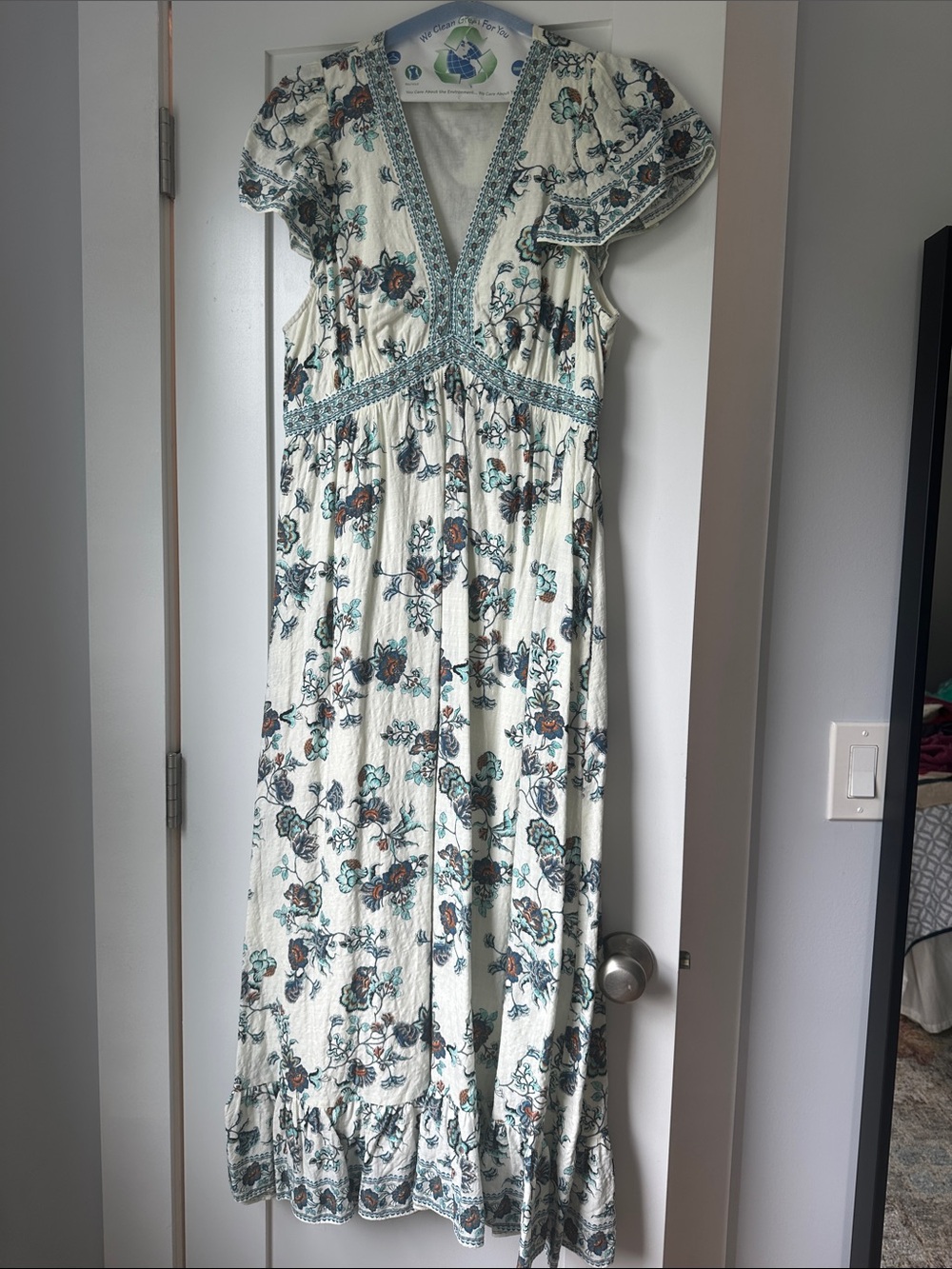 Max Studio Ivory Maxi Dress with Teal and Rust Floral Print
